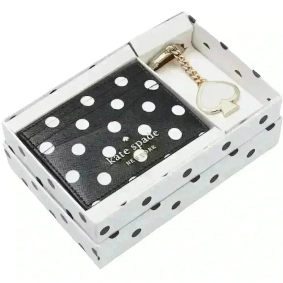 Kate Spade Cheers Boxed Cardholder And Keyfob Set in Black/White NWT - Picture 1 of 5